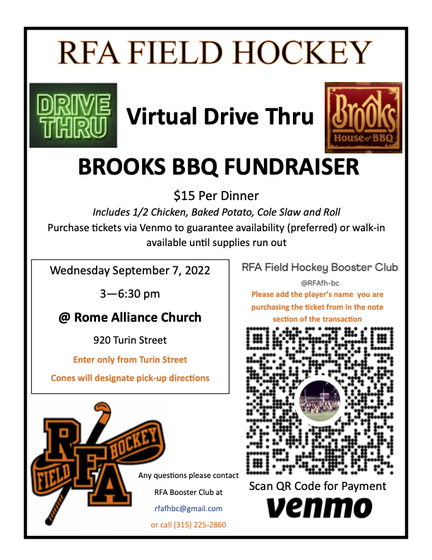 RFA FIELD HOCKEY BROOKS BBQ FUNDRAISER Strough Middle School